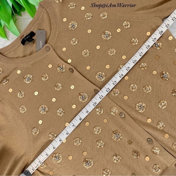 J.Crew NWT tan jeweled embellished crewneck cotton cardigan *shop@iamwarrior - Picture 7 of 10